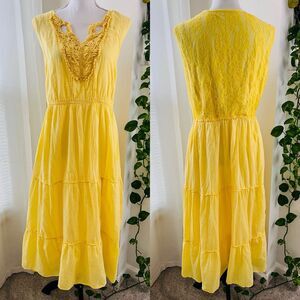 JMS Just My Size Essentials Yellow Ruffly Tiered Boho Gypsy Sun Dress - Plus 4X